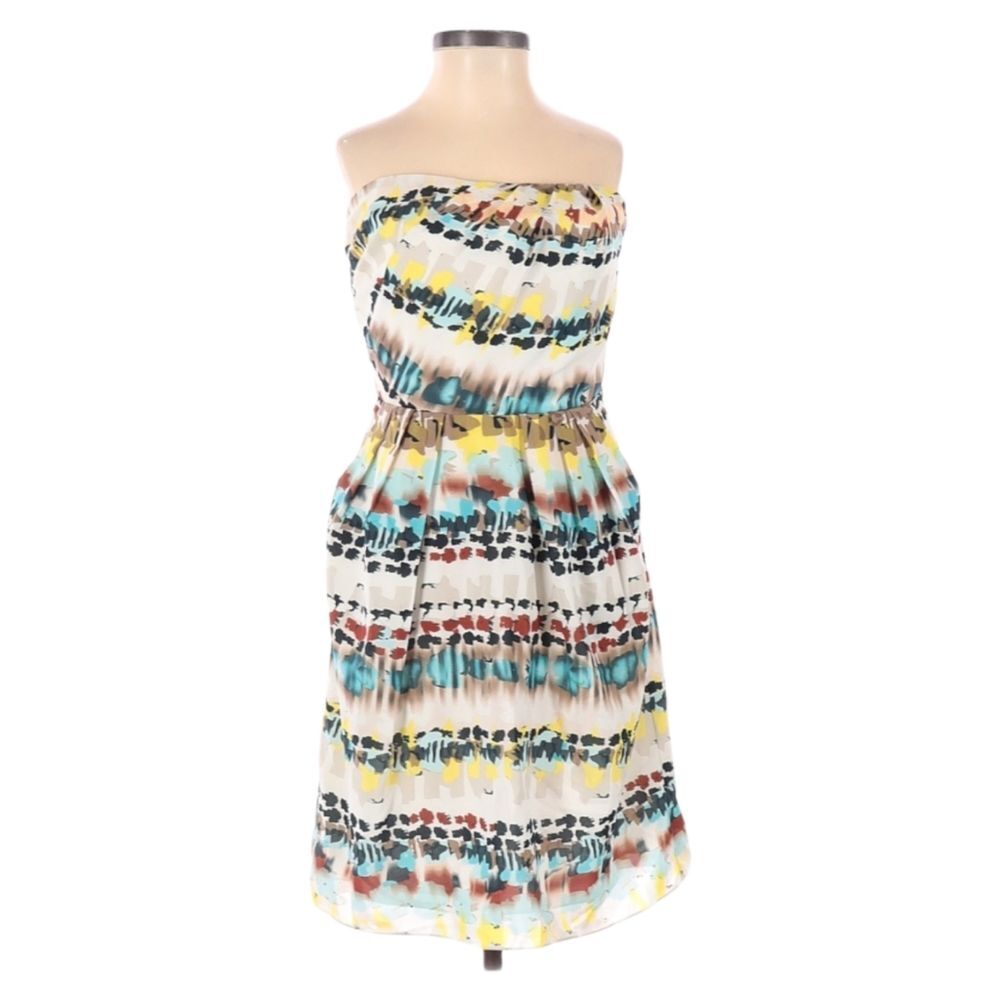 The Limited Strapless Dress Size 0 Cream Multi Colored Slip Pockets Side Zipper